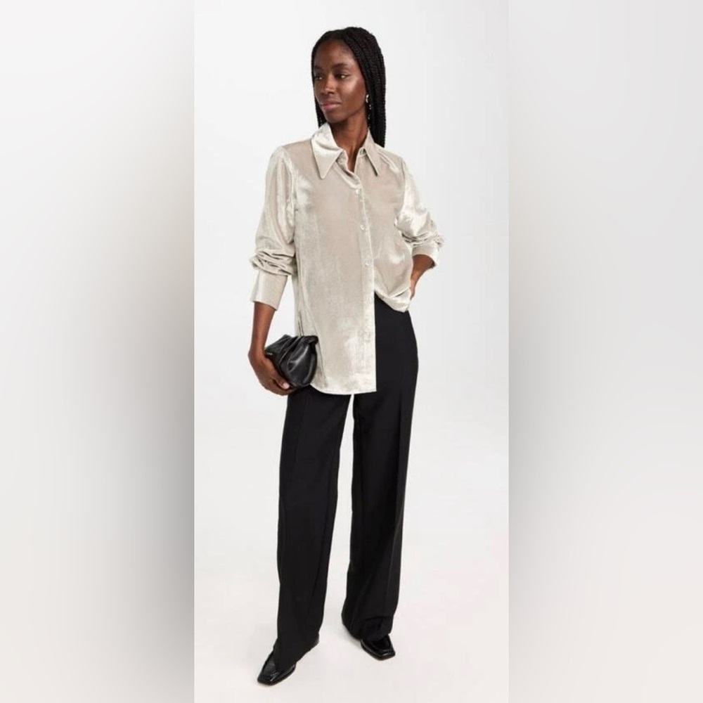 💎NWT💎 Vince velour button-down blouse, Size S, Silver